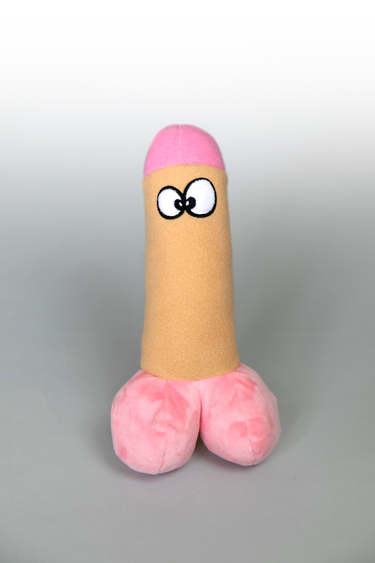 Scruffy Plushie Squeaky Dog Toy in the shape of a dildo