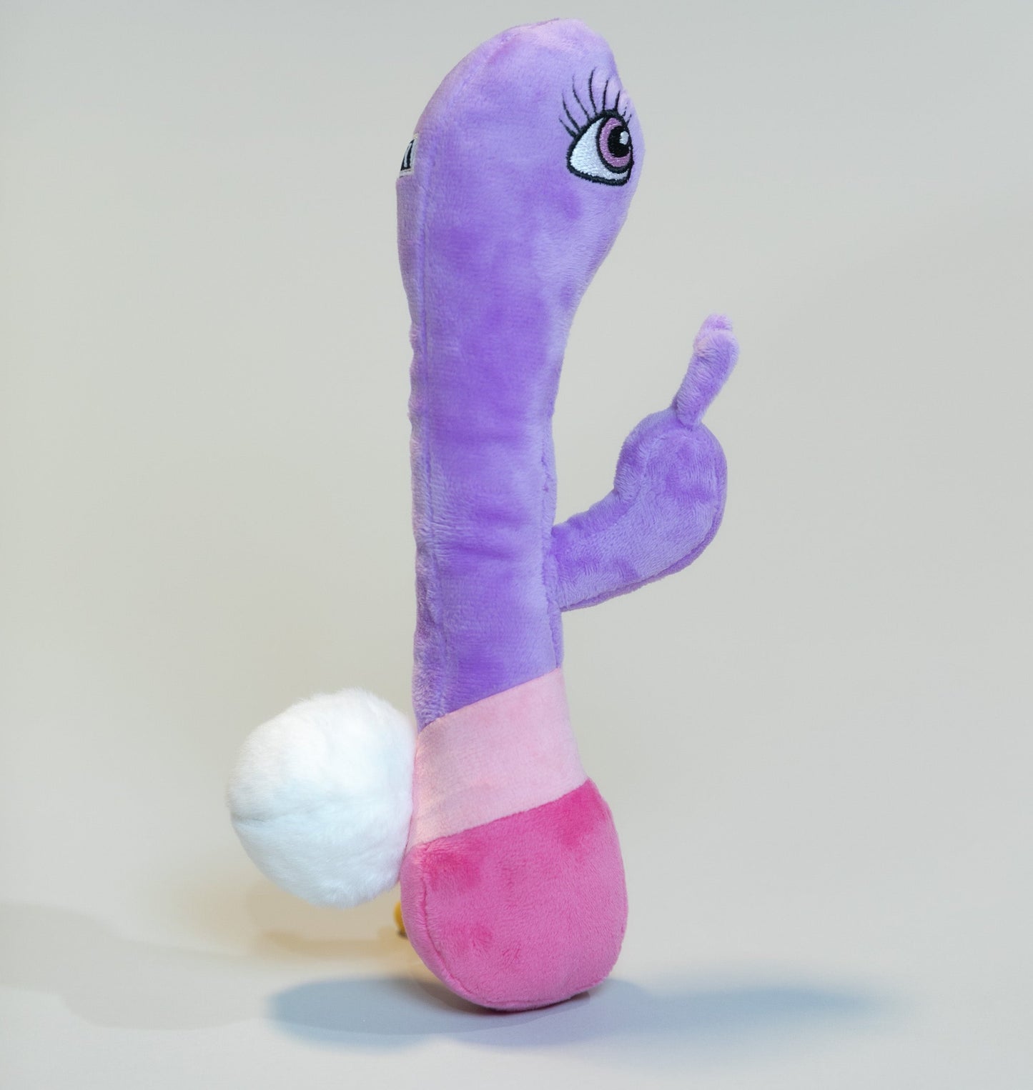 Scruffy Plushie Squeaky Dog Toy in the shape of a rabbit vibrator
