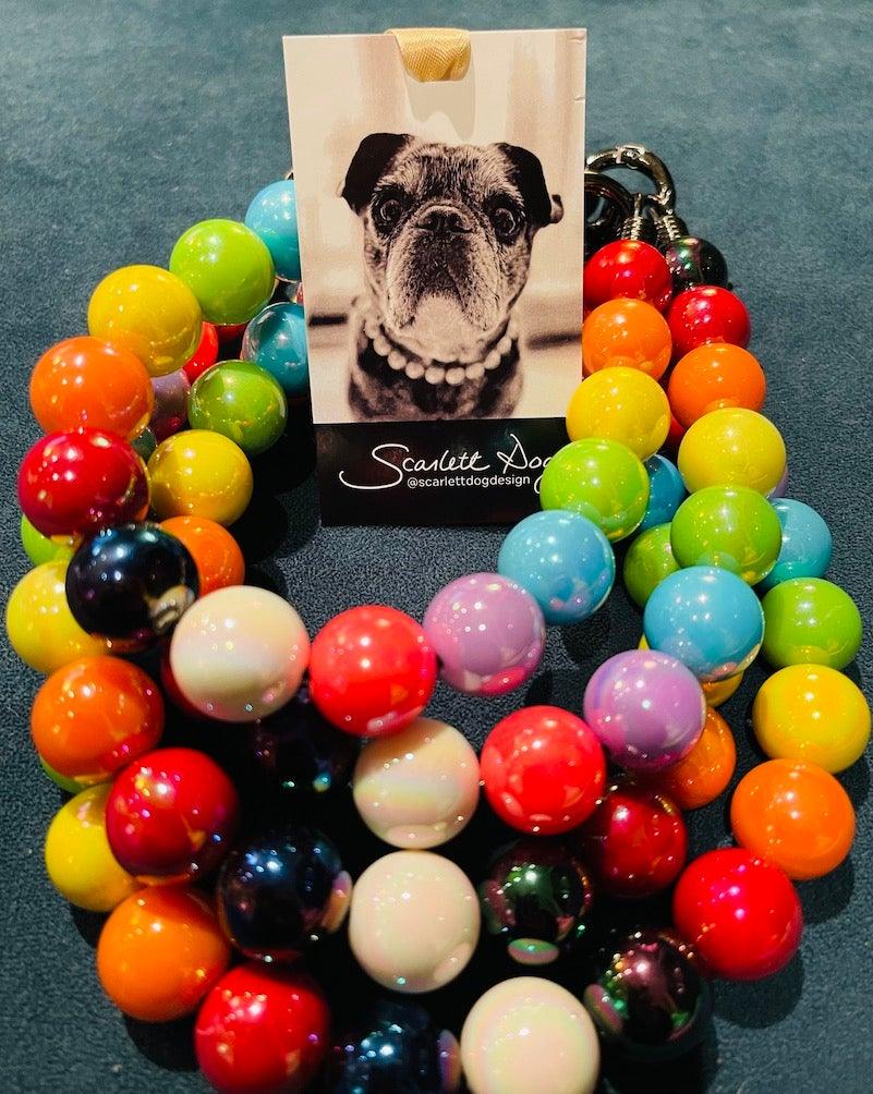 Scarlett Dog - Beaded Dog Necklace with 20mm Pride Aurora Borealis Beads - Circus of Books