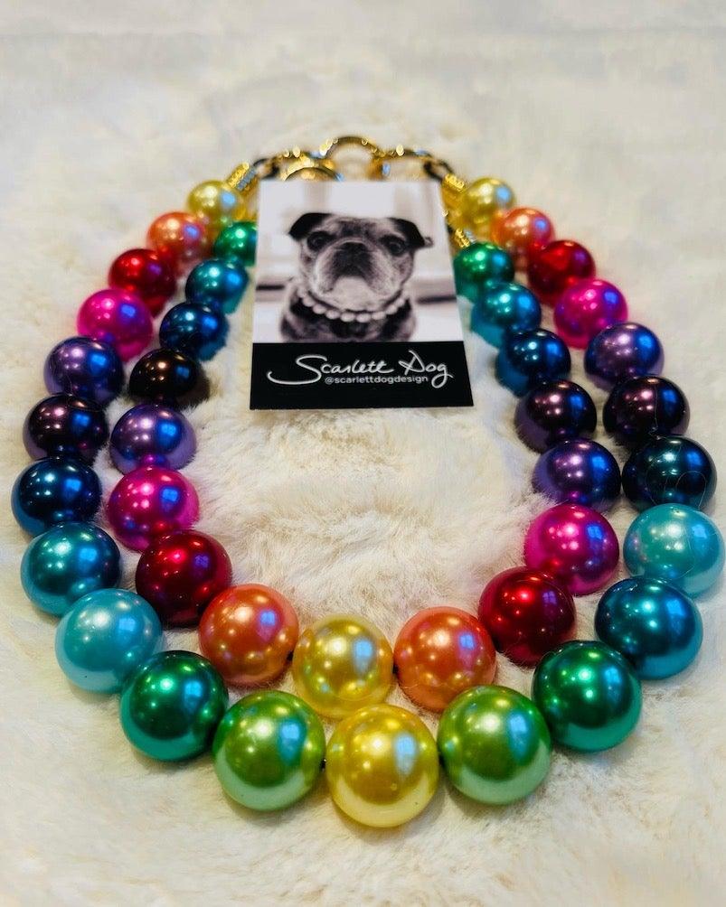 Scarlett Dog - Beaded Dog Necklace with 20mm Pearlized Pride Beads - Circus of Books